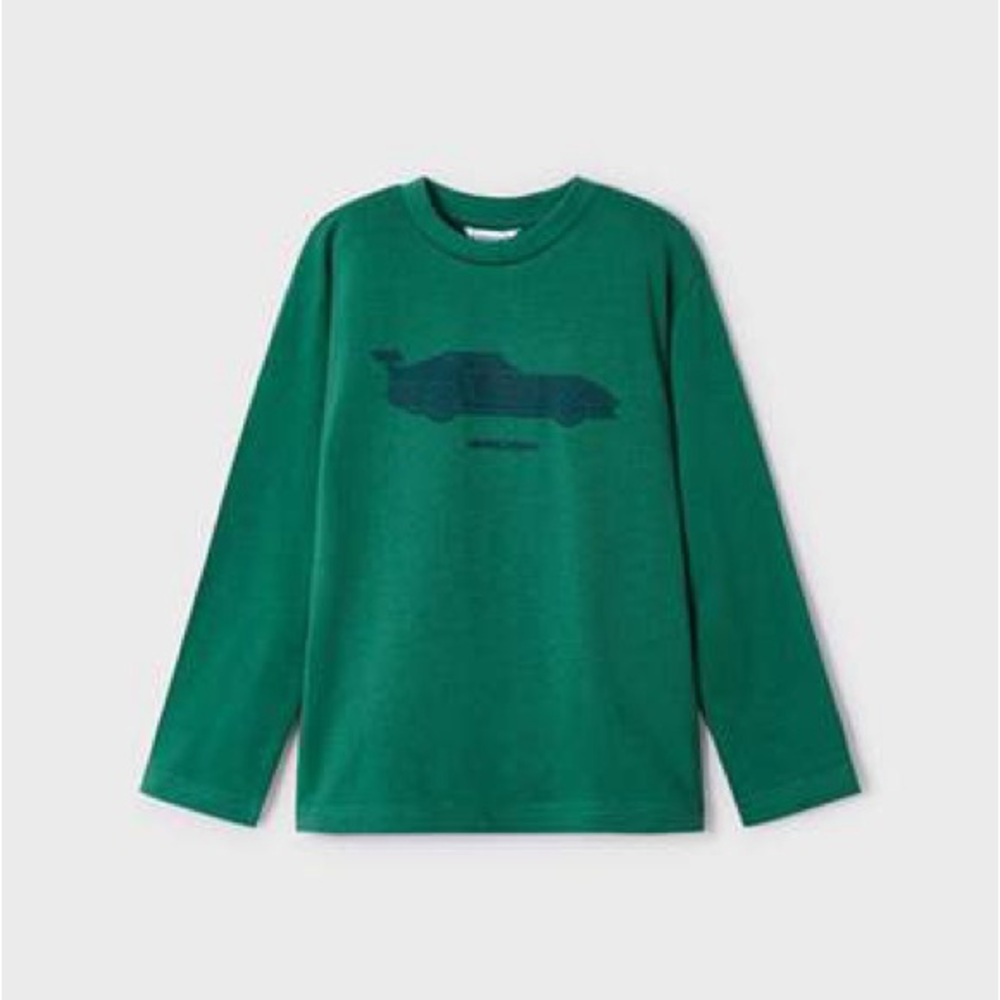 Size 3 Boys Mayoral Emerald Long Sleeve Tee with Car Graphic
